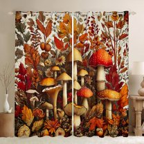 Manfei Countryside Red Mushroom Curtains Pack of 2 (42x84 Each),Rustic Flower Fungus Curtains Blackout,Autumn Maplea Leaf Bedroom Curtains For Girl Kids,Super Cozy Room Decor