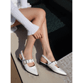 thumbnail image 5 of TOP MODA Women Pointed Toe Slingback Flats Elastic Ankle Strap Low Heel Dress Shoes Buckle Design ARTIST-1 White Patent 6.5, 5 of 5