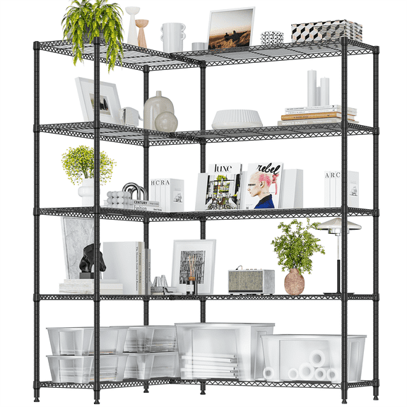 IZEUK 5-Tier DIY Adjustable Heavy Duty Metal Shelving Unit for Corner Kitchen Garage Garden, 33.5" W x 15.7" D x 70.5" H, 1500 lbs Capacity, Black