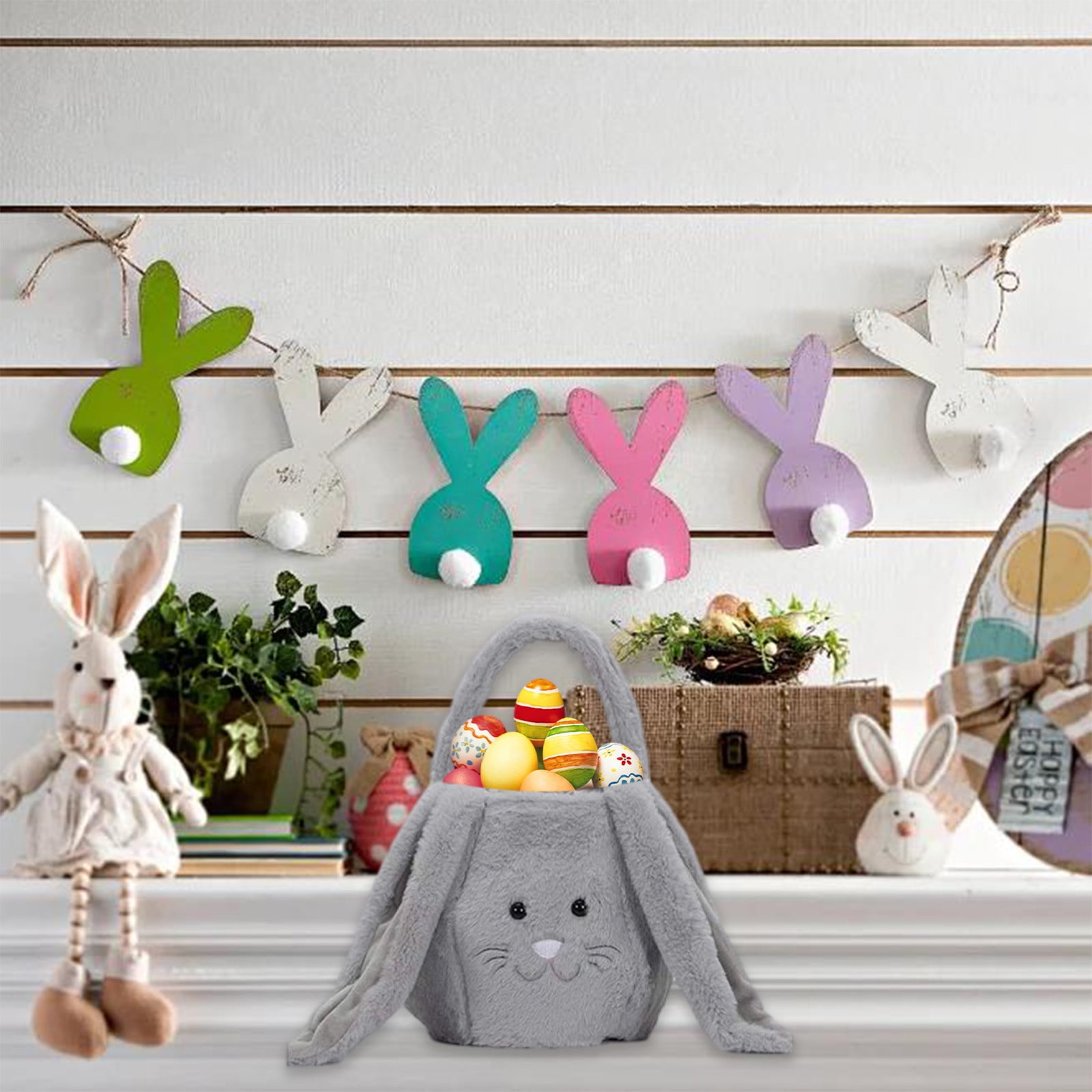 VibHome Easter Baskets Bags for Kids Gift Happy Easter Bunny Long Ears Bags Easter Basket Buckets Easter Tote Bags Children Gift Storage Handbag on Clearance!