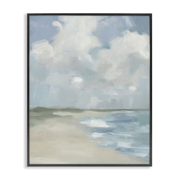 Stupell Industries Tropical Impressionist Neutral Blue Green Beach Ocean Black Framed Giclee Art, 16 x 20, by Liz Jardine