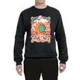 thumbnail image 2 of Wild Bobby Sun and Moon Groovy Vintage Daisy Flowers Stars Vintage Unisex Crewneck Sweatshirt, Black, Small, 2 of 6