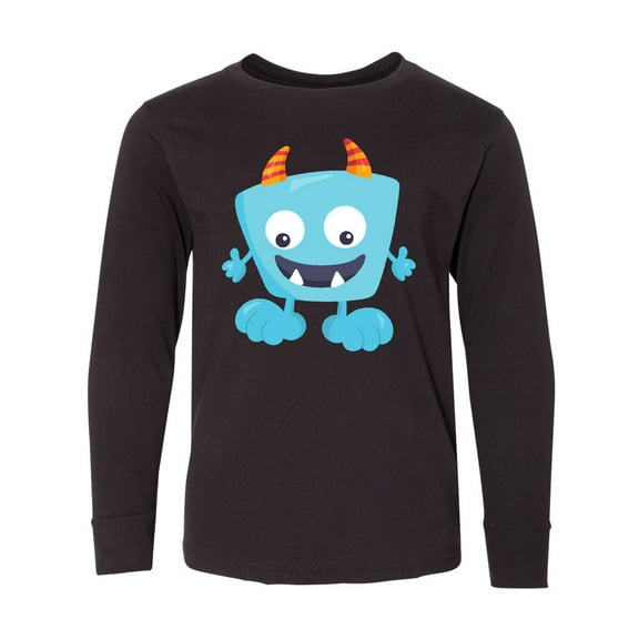 Inktastic Cute Monster, Little Monster, Blue Monster, Horns Long Sleeve Youth T-Shirt
