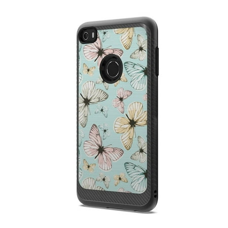 Capsule Case Compatible with Alcatel Idol 5 Alcatel Nitro 5 [Drop Protection Shock Proof Carbon Fiber Black Case Defender Design Strong Armor Shield Phone Cover] - (Beautiful Butterfly Teal)