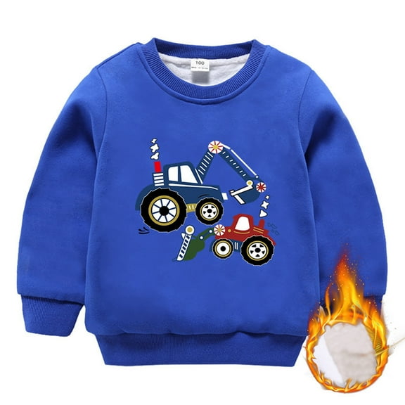 Kiijoy Toddler Boys Sweatshirt Excavator Print Cozy Warm Crew Neck Pullover Top