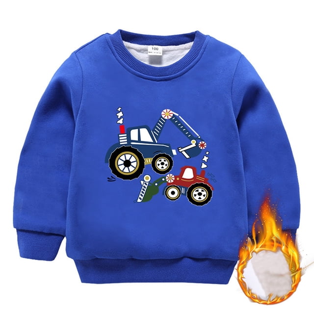 Chandails à Capuchon Filles Imprimés Tracteur Manches Longues Col Rond Chandail Chandail en Molleton Chaud d'Hiver Hauts Chandail en Molleton Filles Bleu 2 Ans-3 Ans