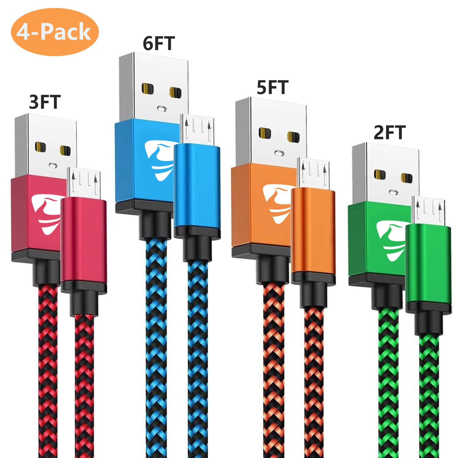 Micro USB Cable 2FT 3FT 5FT 6FT, 4Pack Aioneus Android Phone Charger Cable Nylon Braided Fast Charging Cord for Samsung Galaxy S7 Edge S6 S5 J3 Note 5 LG HTC Motorola Tablet PS4