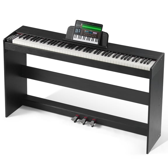 VEVOR Weighted Digital Piano, 88 Key Fully Weighted Keys, Electric Piano Dual Keyboard & Speakers Simple Cabinet Bracket with Headphone 200 Tones & Rhythms, Support Bluetooth/USB/MIDI, for Beginners