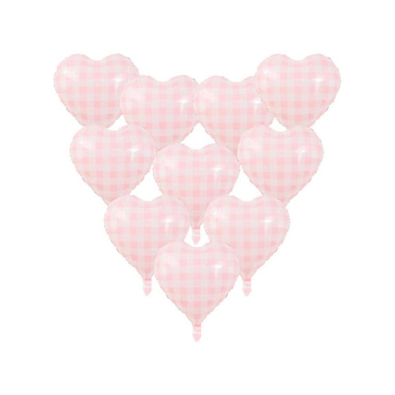 Pink White Checkered Heart Balloons 18 Inch light Pink Checkerboard Heart Helium Foil Balloons for Girls Women ,10Pcs