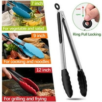 480°F Heat Resistant Kitchen Tongs,Silicone Cooking Tong with Non Stick Rubber Tips & Silicon Coated Stainless Steel Handle, Kitchen Tongs with Silicone Tips ,Smooth Locking for Serving Salad