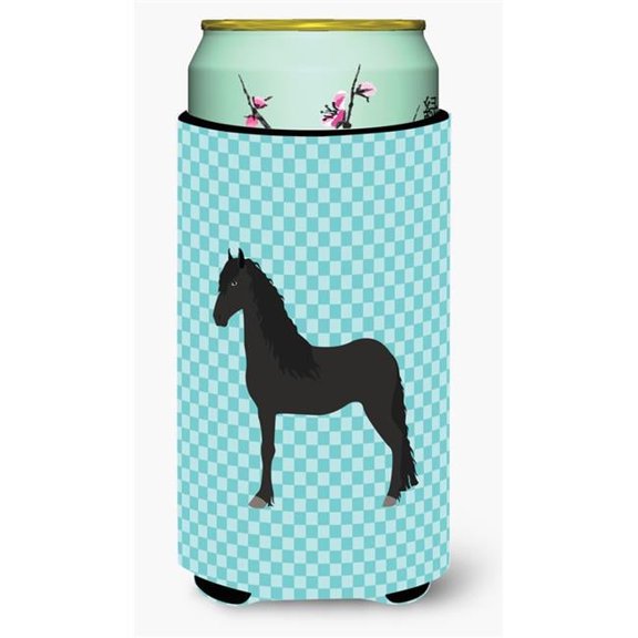 Friesian Horse Blue Check Tall Boy Beverage Insulator Hugger