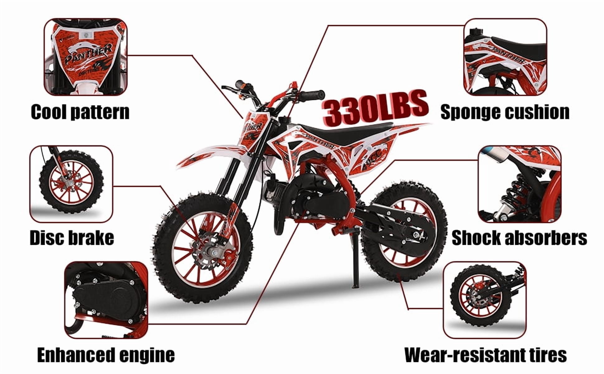Dapmiu Mini Dirt Bike for Teens - 49CC 2-Stroke Engine 40KM/H Max Speed, 1.8L Fuel Tank & High Carbon Steel Frame Red