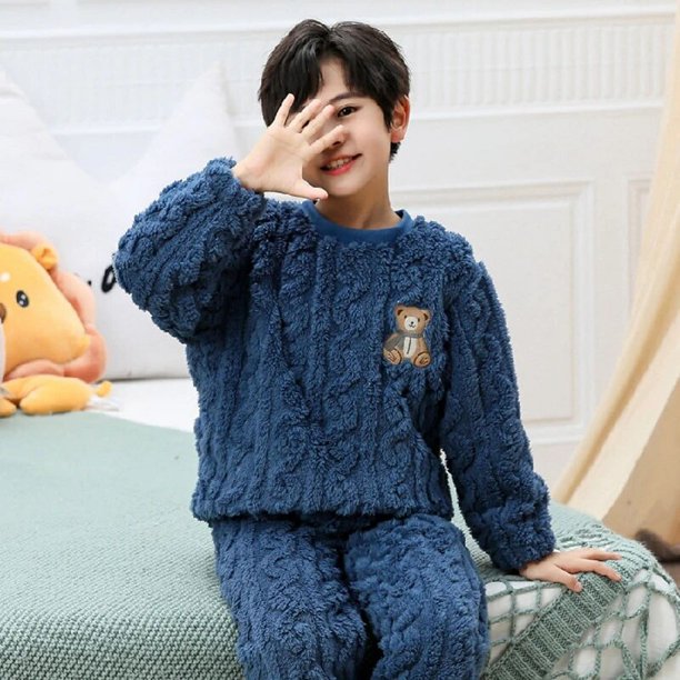Conjunto de pijamas de franela para Niños y Niñas Grandes, ropa de dormir de manga larga y cálida, con bonito Animal, para Otoño e Invierno