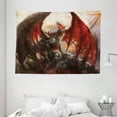 thumbnail image 1 of Fantasy World Tapestry, Majestic Dragon Resting on Mountain Mythological Spewing Creature Print, Wide Wall Hanging for Bedroom Living Room Dorm, 80" X 60", Brown Red, by Ambesonne, 1 of 1