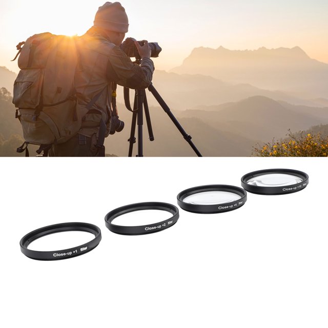 Kit de Filtre Gros Plan, Ensemble de Filtres pour Objectif Macro, Kit Gros Plan avec + 1, + 2, + 4, et + 10 Objectifs pour Photographie Détaillée, avec Pochette de Rangement Filtre pour Appareil Photo Numérique