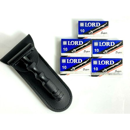 BLACK, German Stainless SAFETY RAZOR   50 RAZOR LORD BLADES, Double Edge Shaving Razor,