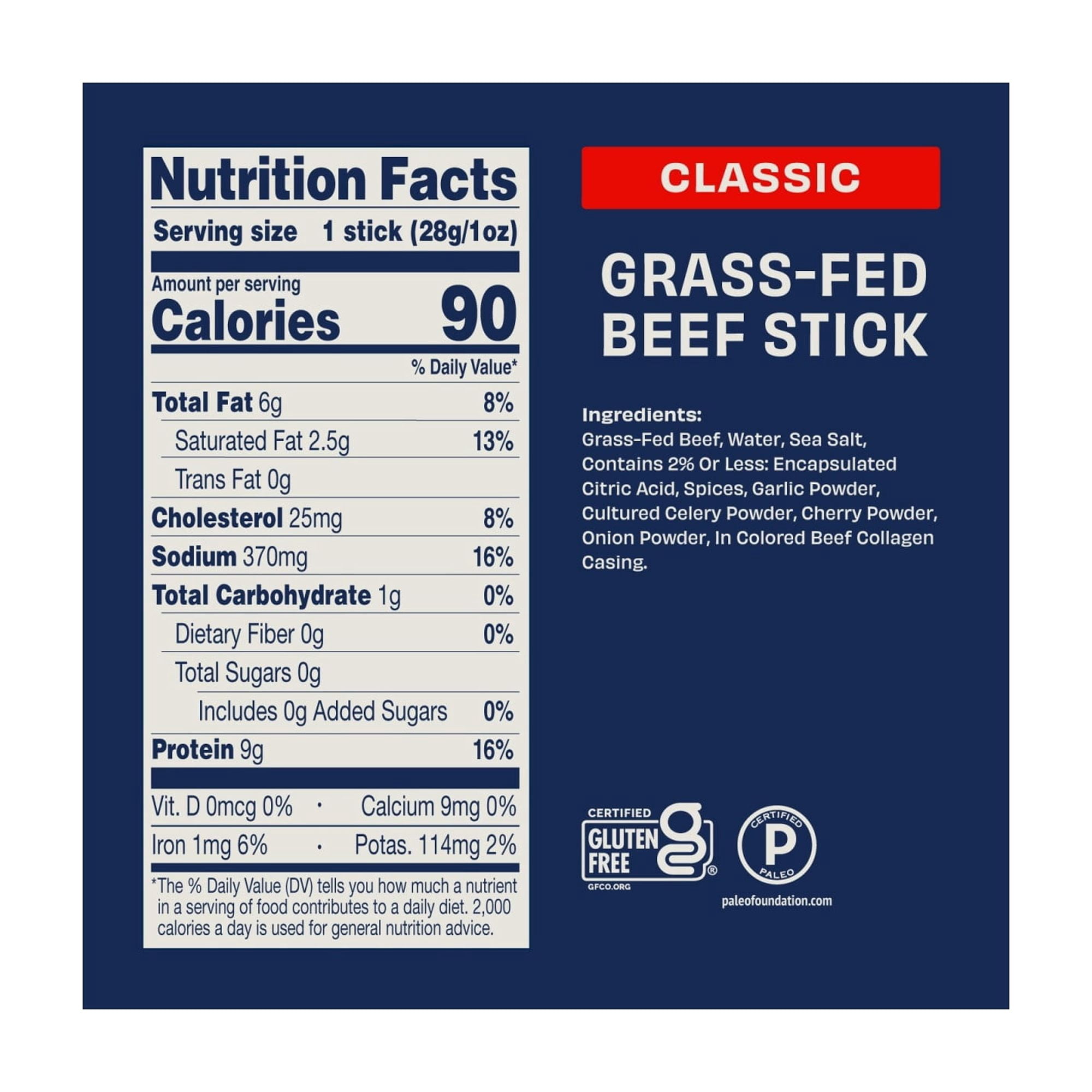 (6 pack) Archer Classic Beef Jerky Sticks, 9g Protein, 100% Grass-Fed, Zero Sugar, 1 oz, 8 Count