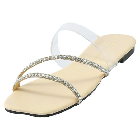 

Aompmsdx Ladies Fashion Transparent Strap Rhinestone Flat Open Toe Casual Sandalswomen S Sandals