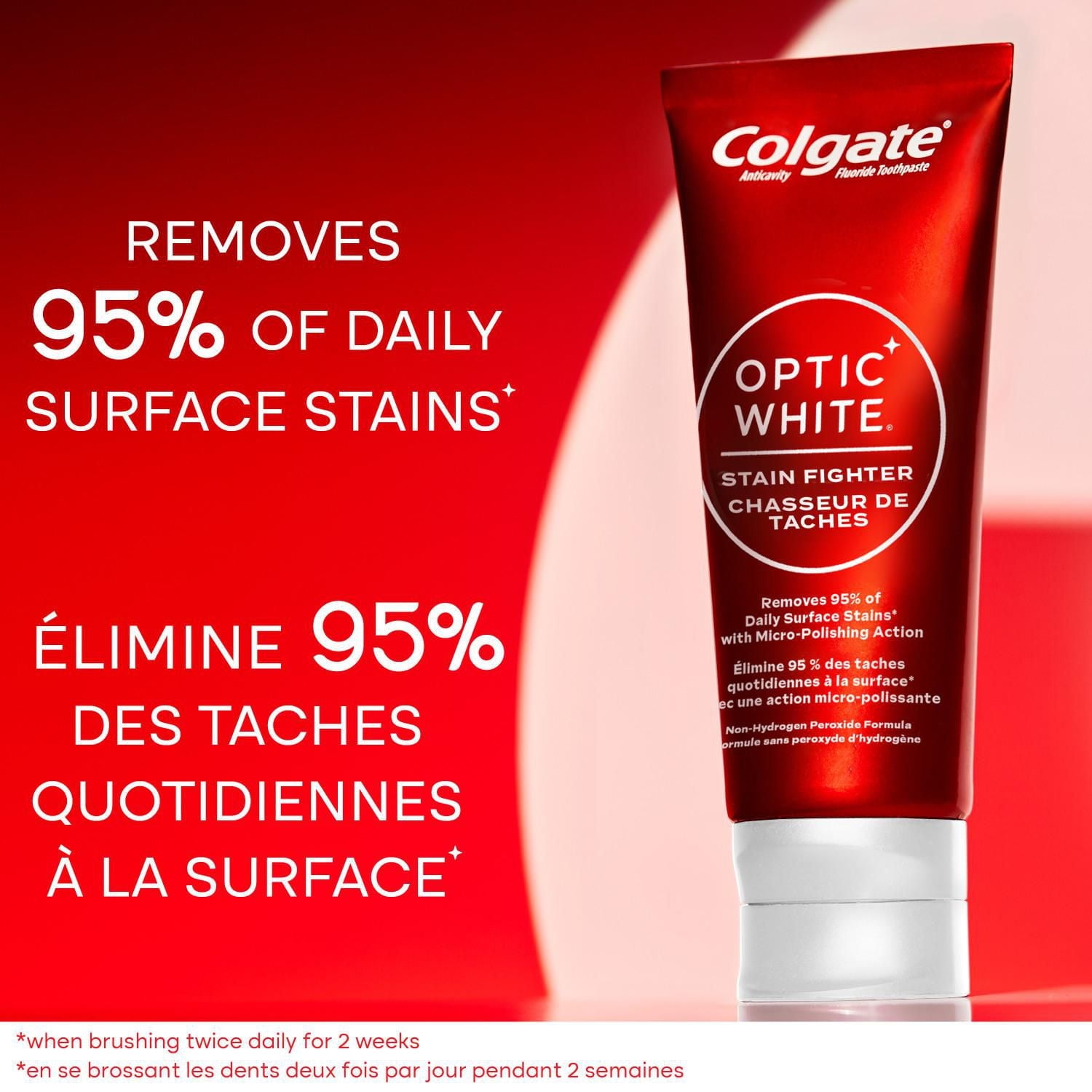 Colgate Optic White Stain Fighter Stain Removal Toothpaste, Fresh Mint Gel, 90 mL, 3 Pack, 90 mL, 3 Pack