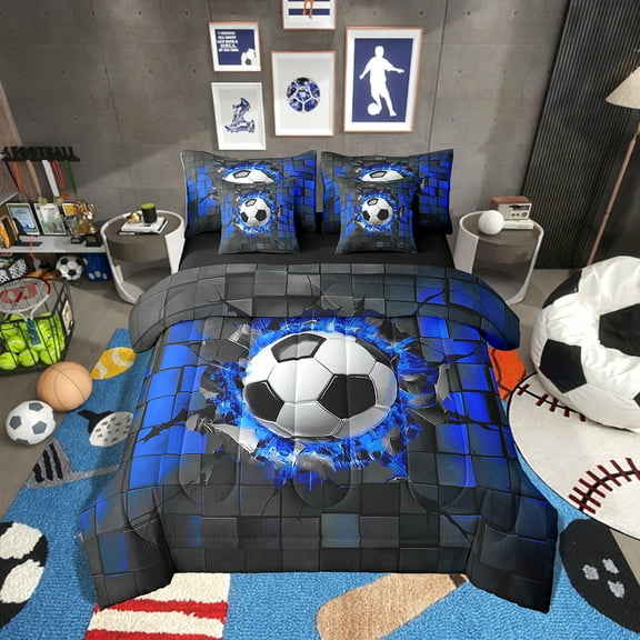 Erosebridal Soccer Bedding Sets Twin Size,Gradient Geometric Comforter Sets with Sheets,Gaming Room Decor,Reversible