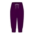 thumbnail image 3 of DuoJiaJ Capris For Women Casual Solid Color Print Pants High Waist Bottom Drawstring Joggers Casual Pants Women's Cropped Pants Purple L, 3 of 5