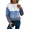 thumbnail image 2 of Women'S Fall Winter Fashion Casual Round Neck Ribbed Knitted Colorblock Drop Shoulder Long Sleeve Sweater Blue XXXL, 2 of 9