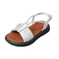 thumbnail image 2 of HTHLVMD Leather Flat Shoes, Strappy Sandals for Women, Neutral Sandals for Women Women's Casual Side Hollow Belt Buckle Flat Roman Shoes Summer Fashion Ladies Sandals, White 7, 2 of 8