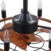 20 inch Brown Caged Ceiling Fan with Lights, Industrial 6-Light Fan Light Fixture with Remote Control, Reversible 6-Speed for Bedroom,Living Room.