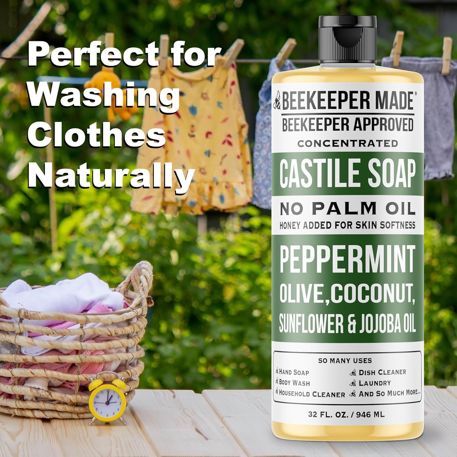 Beekeeper Made Natural Castile Soap, 32 fl oz | No Palm Oil, 8 Ingredients, Pure Olive, Coconut, & Sunflower Oils, GMO Free, For Sensitive Skin, (Citrus)