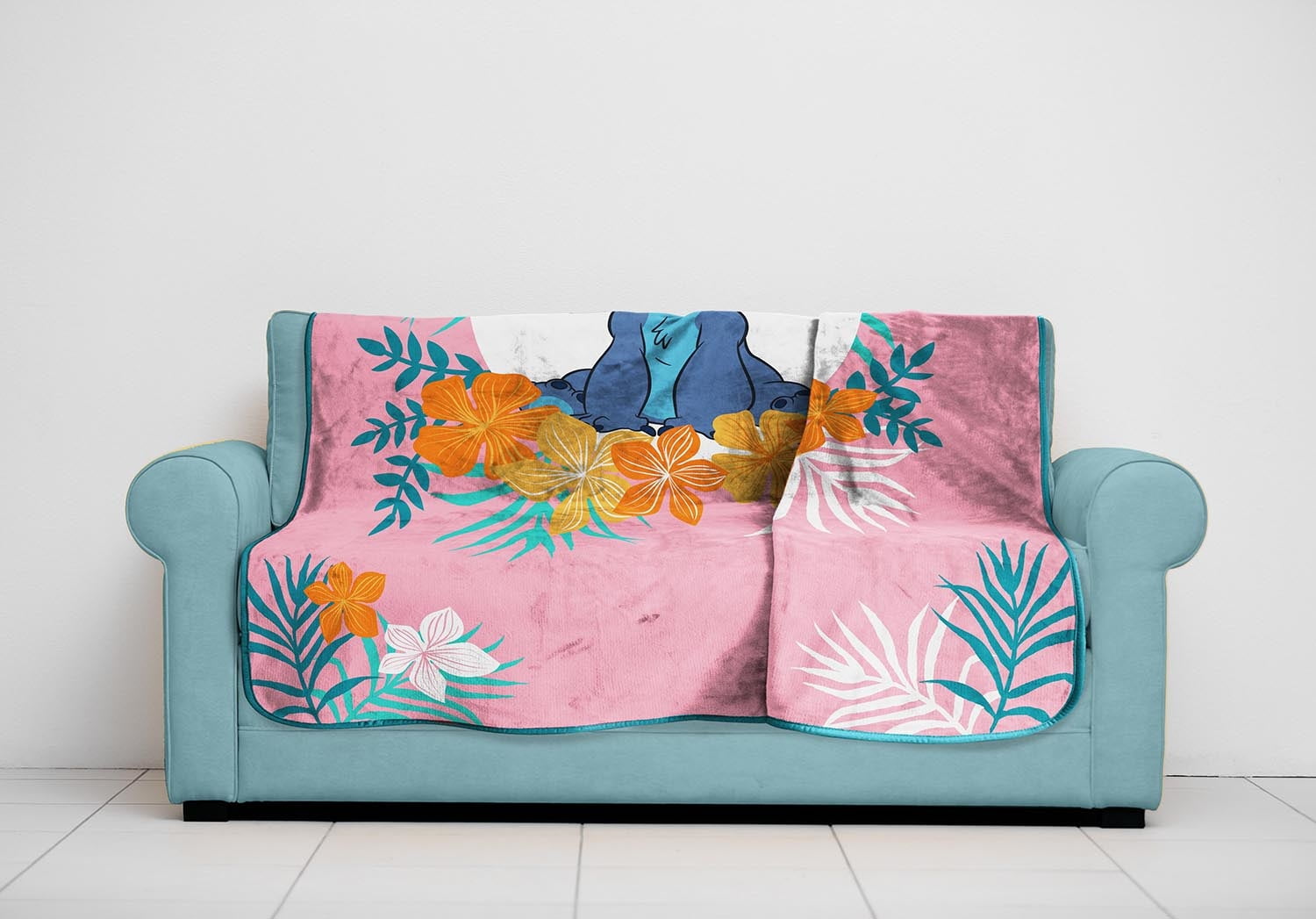 Lilo and Stitch Tropical Floral Stitch Kids Blanket, 62 x 90, Microfiber, Pink, Disney
