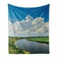 thumbnail image 1 of Nature Soft Flannel Fleece Throw Blanket, Clouds over Moving River Landscape with Meadows Grass Clear Sky Daytime, Cozy Plush for Indoor and Outdoor Use, 50" x 60", Green Blue White, by Ambesonne, 1 of 6