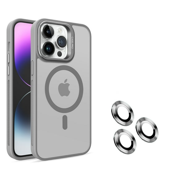 for iPhone 16 Pro Max Case with Metal Kickstand & Lens Protector, [Compatible with MagSafe] [Slim&Lightweight] [Anti-Fingerprint] Shockproof Soft TPU Frame Hard PC Translucent Case, Gray