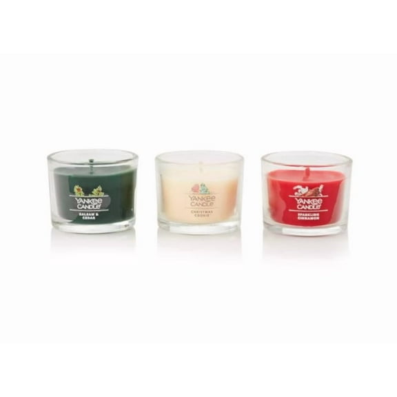 Yankee Candle Set of 3 Mini Candles - Balsam & Cedar, Christmas Cookie, Sparkling Cinnamon