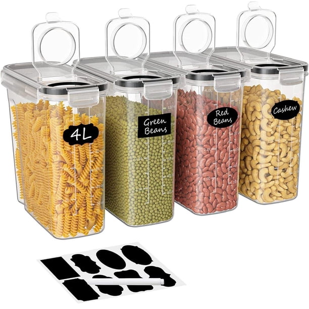 Juego de 4 recipientes de almacenamiento de cocina de 4 litros, recipientes para conservar alimentos frescos con barras de medición.