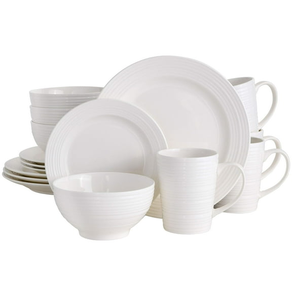Juego de vajilla Gibson Home Amelia Court de 16 piezas, color blanco