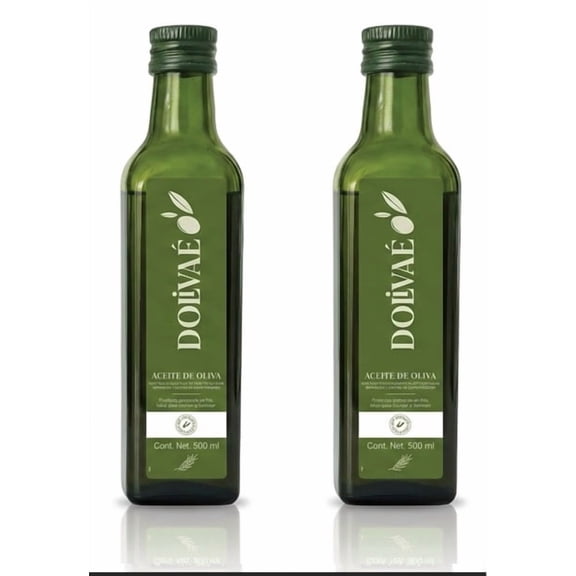 Aceite De Oliva 1 L. 2 botellas de 500ml.  Dolivaé. Botella de Cristal. Para cocinar. España