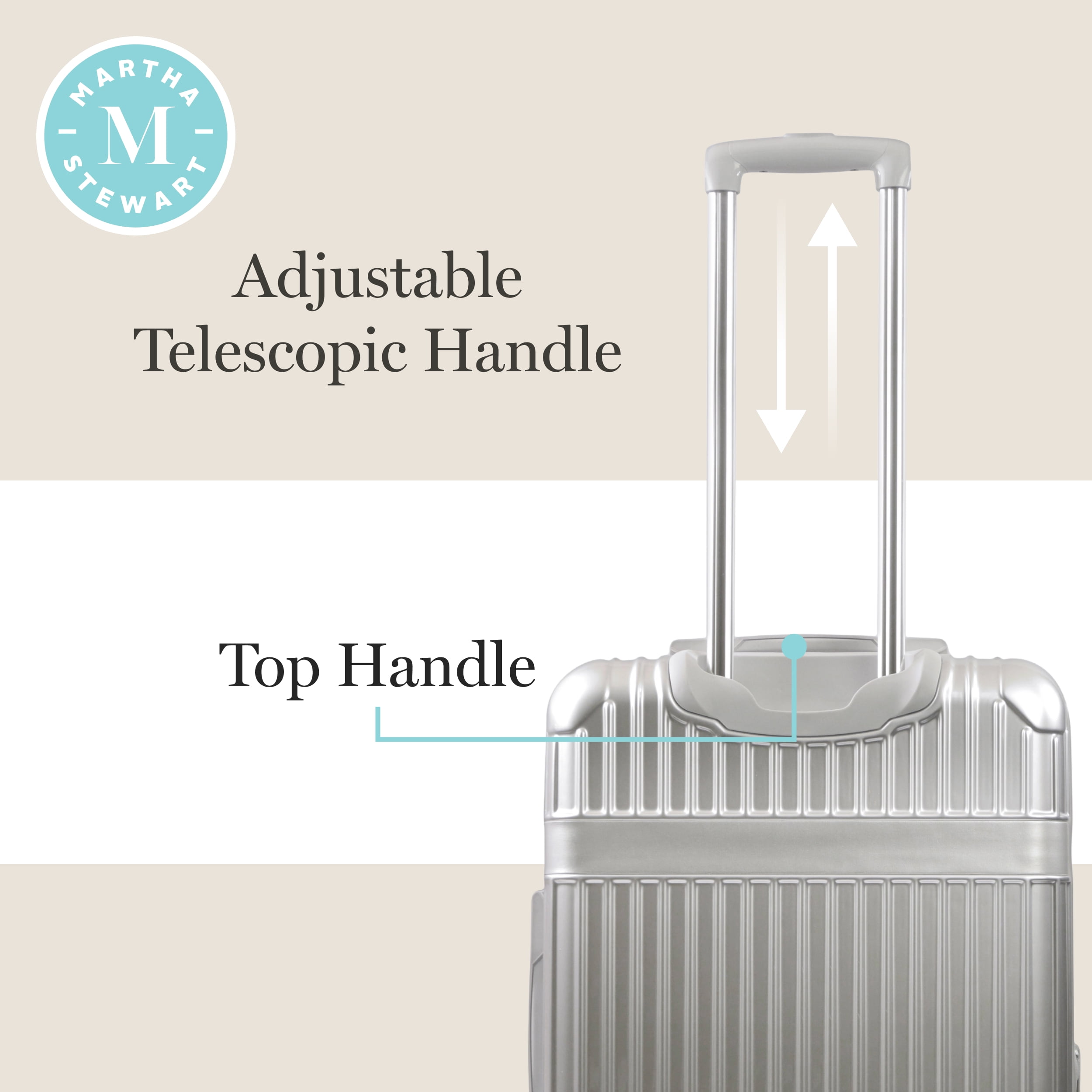 Martha Stewart The Bedford 26 Inch Rolling Luggage, Hardshell Suitcase with Spinner Wheels, Silver