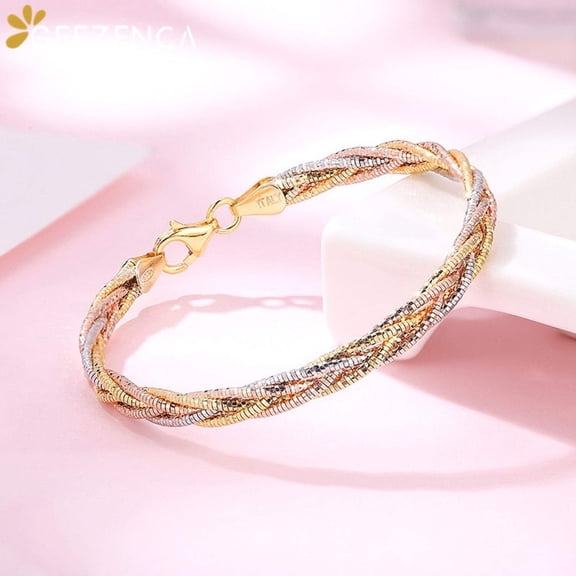 Italian Handmade Weave Bracelet S925 Silver Gold Plated Three Color Five Thread Bracelets Bangle Fine Jewel Women Gift