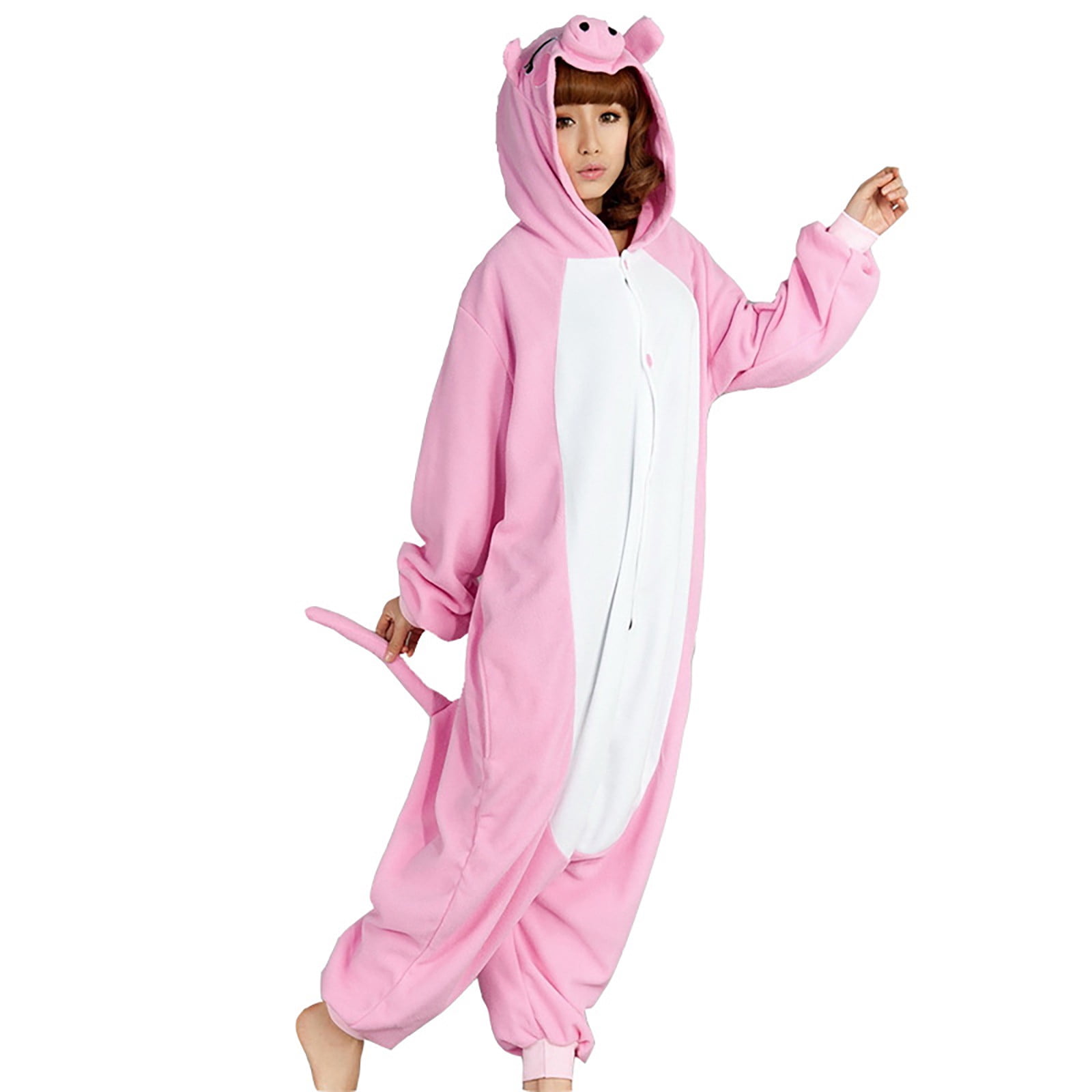 ZJXFGS Hoodie Onesie for Women, Animal Onesie, Cosplay Costume for Men Women, Unisex One-Piece Pajamas, Soft Cozy Onesie Costume Pink L