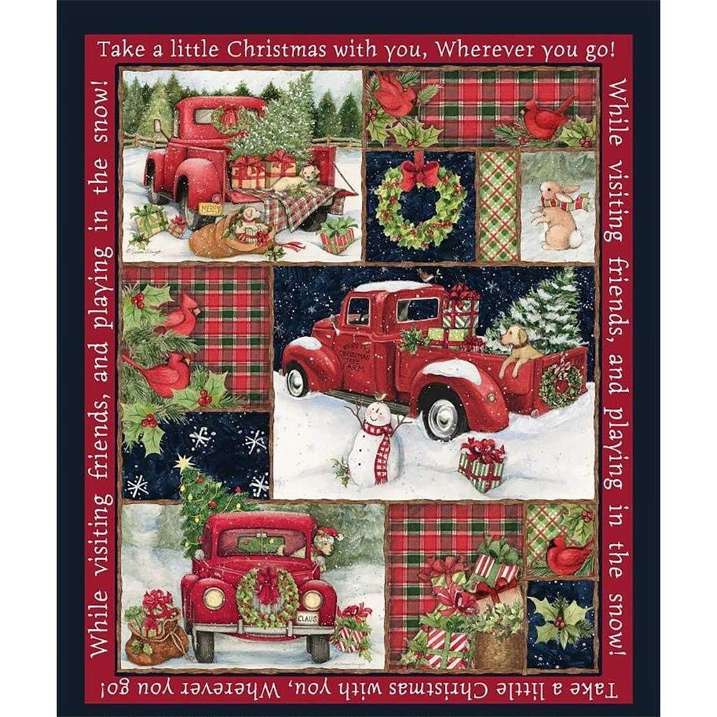 Holly Jolly Gnomes & Truck Fabric Panel