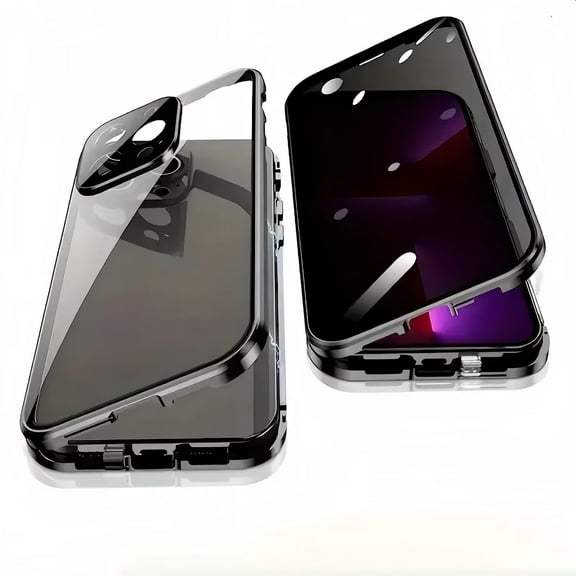 Suitable for iPhone 16/15/14/13/12 Pro Max PLUS anti-peep magnetic mobile phone case transparent back panel metal frame anti-peep privacy double-sided anti-peep tempered film phone case