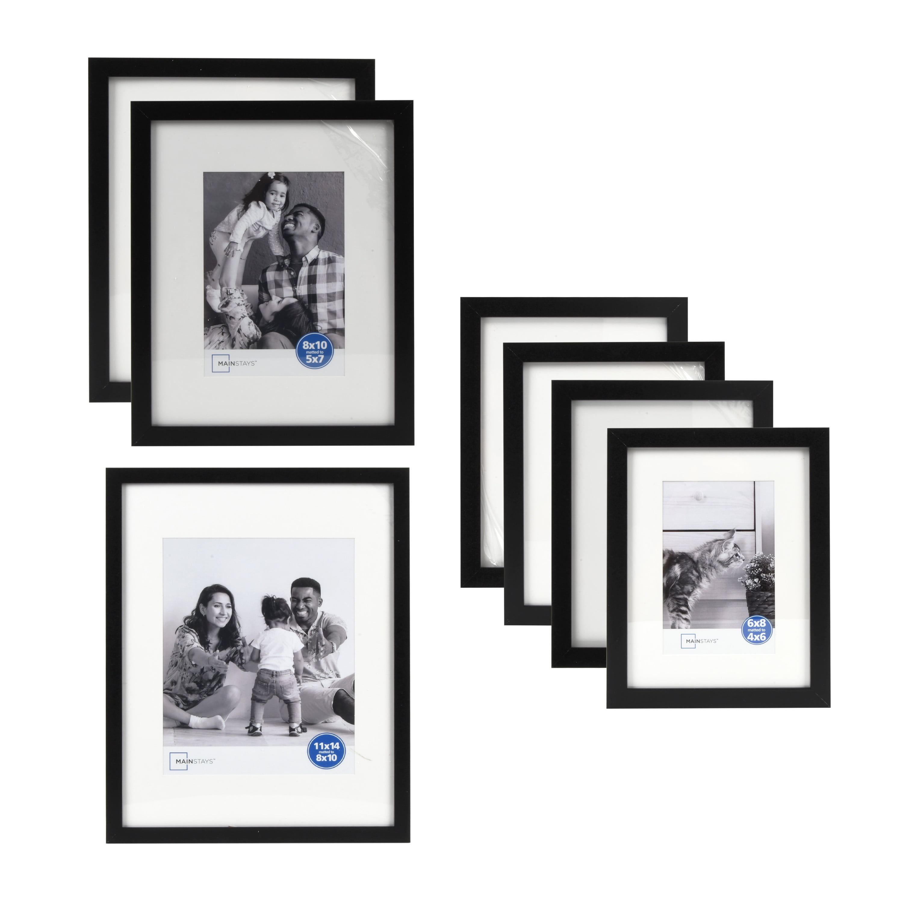 Mainstays Black Matted Picture Frame Set of 7 Multi-Size Gallery Wall Photo Frames