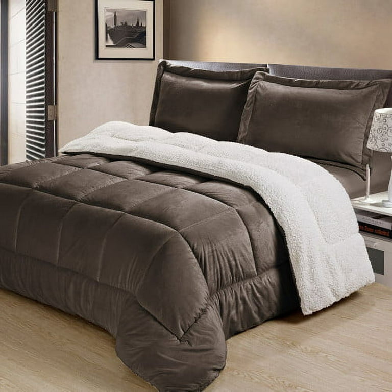 cathay home Ultra Plush Mink Faux Suede and Sherpa 3 piece Comforter Set