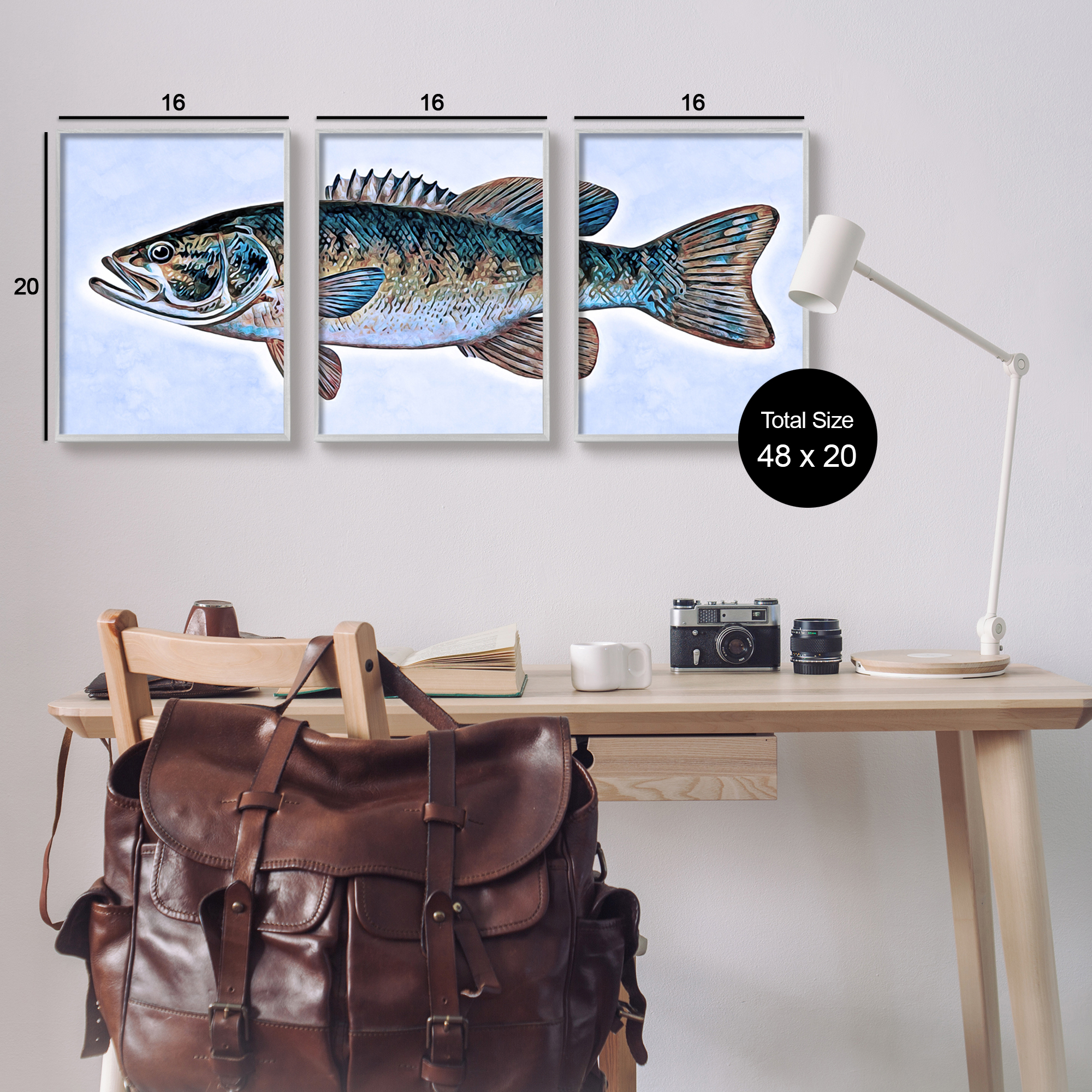 Stupell Marine Bass Fisherman Sea Life Animals & Insects Painting Gray Framed Art Print Wall Art, Set of 3