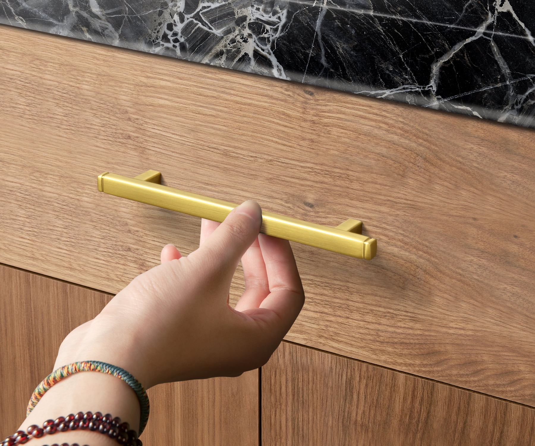 Goo-Ki 12-Pack Brushed Brass Drawer Handles 5 in (128mm) Hole Centers Straight Bar Pull, Solid Cabinet Handles for Kitchen Cabinets and Dresser Drawers