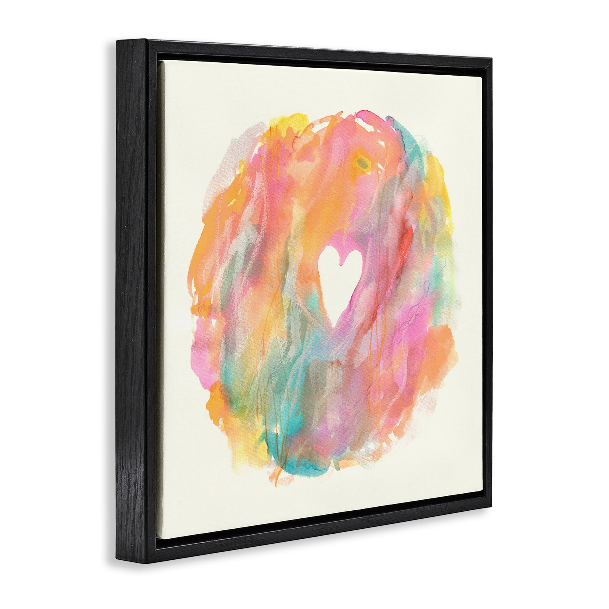 Stupell Industries Abstract Heart Fluid Mixed Pastels Abstract Painting Black Floater Framed Canvas Art Print Wall Art, 18 x 18