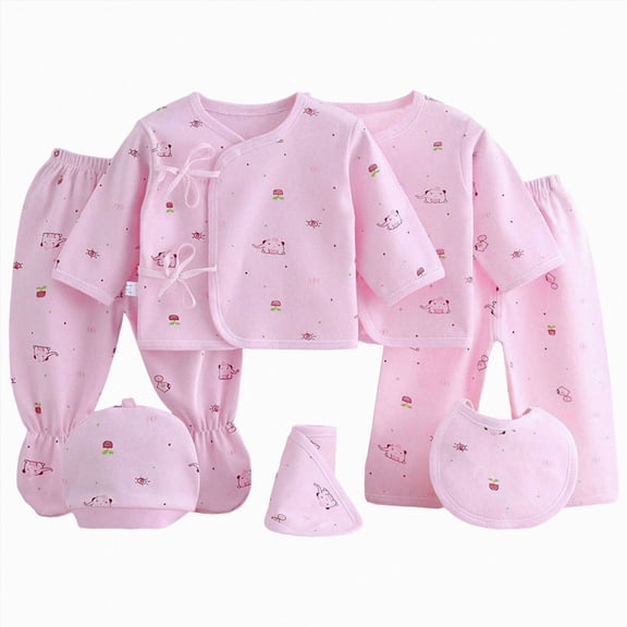 CAUYDYNewborn Baby Gift Set, 7-Piece Cotton Baby Clothes Gift Box for 0-3 Months , Baby Shower Welcome Gift0-3 ML101-Pink,3-6 M)