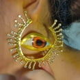 thumbnail image 4 of Irregular Circular Ear Drop Asymmetrical Alien Pupil Earwear Exaggerate Blue Eye Metal Earring Retro Ear Adorment, 4 of 9