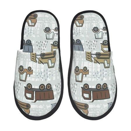 

Yiaed Tractor and Dumper Print Unisex House Slippers Slip on Warm Shoes Indoor Outdoor with Anti-slip sole-Medium