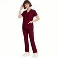 thumbnail image 5 of Mlqidk Scrubs for Women Set Plus Size Jogger Scrubs Petite V Neck Scrub Leg Pantss and Tops Medical Scrubs Nurse Uniforms with Pockets Wine XL, 5 of 5